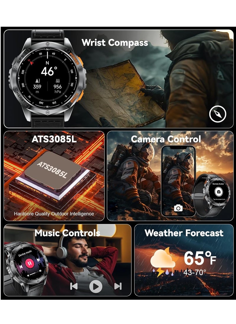 GPS Military Smart Watch for Men, LED Flashlight/Compass/45 Days Battery/IP68 Waterproof 1.43'' AMOLED Smartwatch, 100+ Sports Modes Fitness Tracker, Rugged Smart Watches for Android iOS