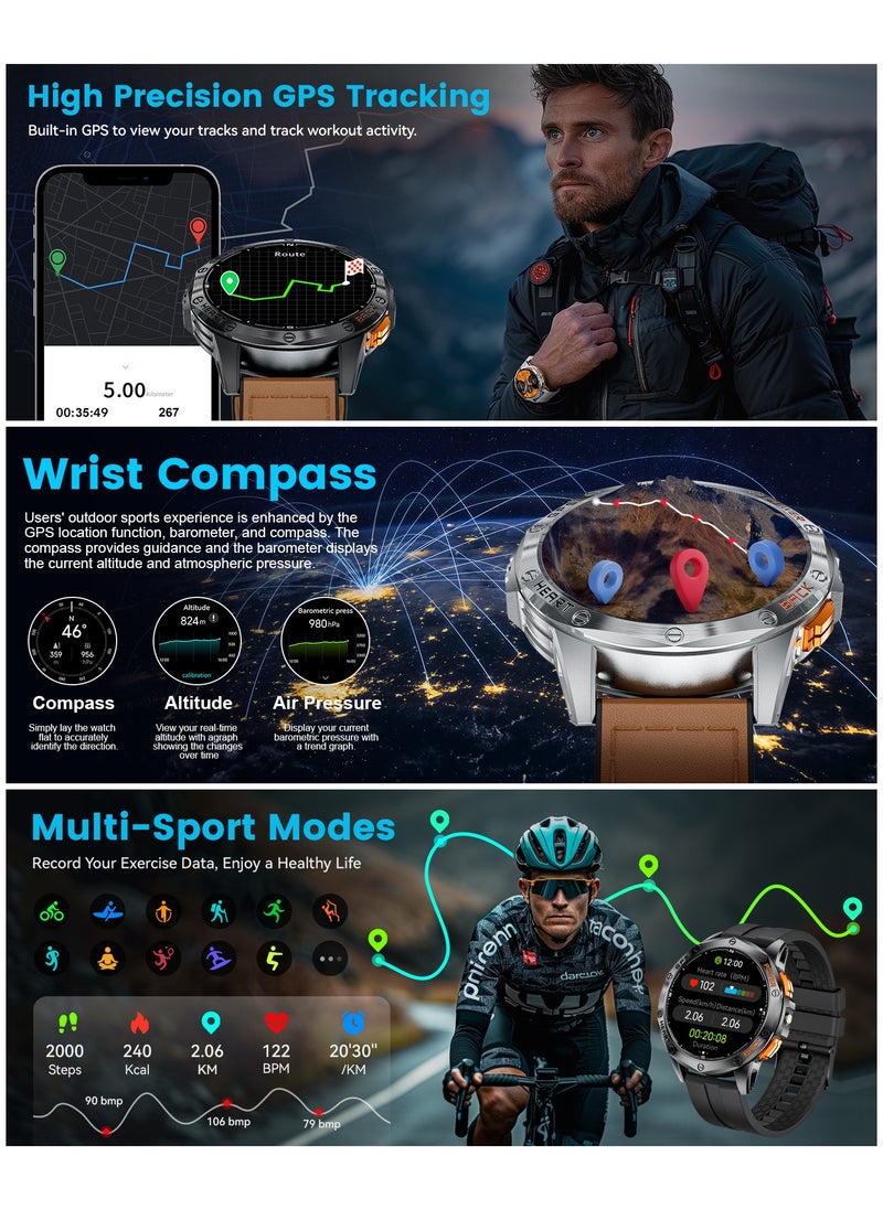 GPS Military Smart Watch for Men, LED Flashlight/Compass/45 Days Battery/IP68 Waterproof 1.43'' AMOLED Smartwatch, 100+ Sports Modes Fitness Tracker, Rugged Smart Watches for Android iOS