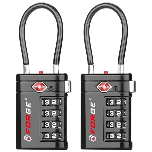 Forge TSA Approved Luggage Locks 4 Digit Combination TSA Travel Locks with TSA008, Open Alert Indicator, Zinc Alloy Body for Luggage, Suitcase, Backpack, and More. Black 2 Locks. - Image 1
