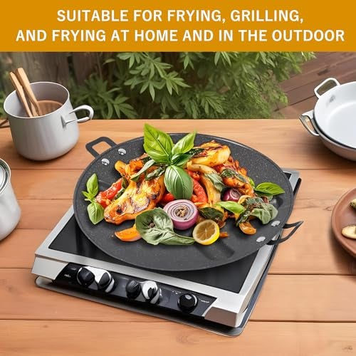 BISONBERG Non-Stick BBQ Grill Plate for Roasting, Cooking - Portable Stovetop, Indoor Outdoor Garden Camping, DIY Korean Barbecue Grill Pan Black - Image 2