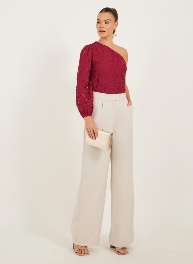 Styli One Shoulder Balloon Sleeve Lace Blouse - Image 2