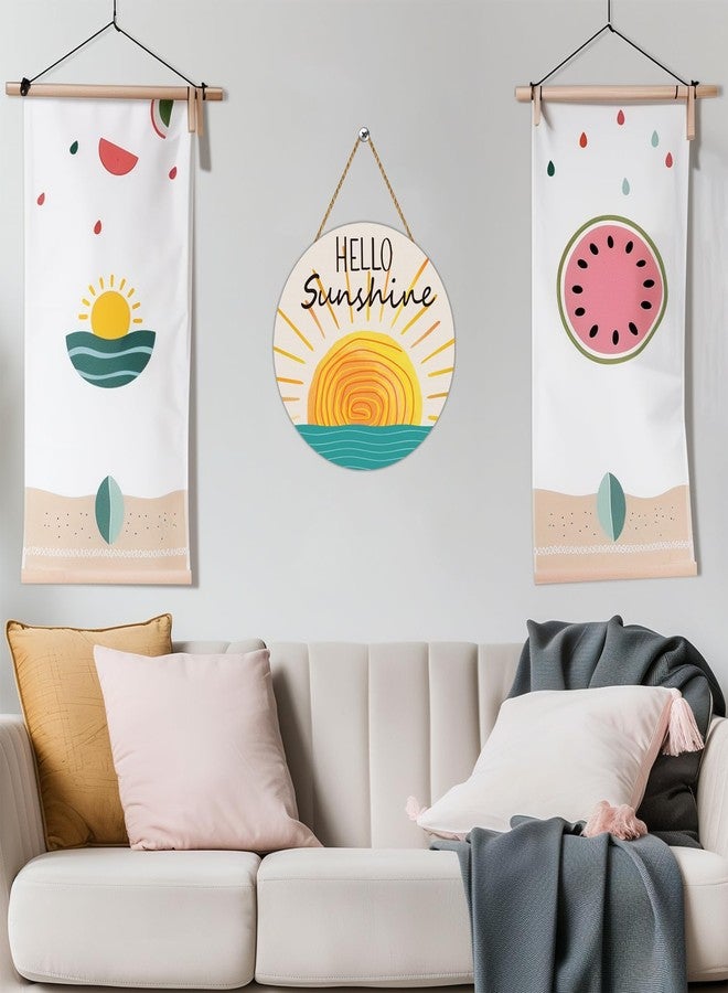 YUNKKIN Summer Decor Wreaths for Front Door Hello Sunshine Door Decor Wooden Front Door Hanger Hanging Sign Pool Decorations for Spring Summer Office Porch Wall Home Decorations - Image 4