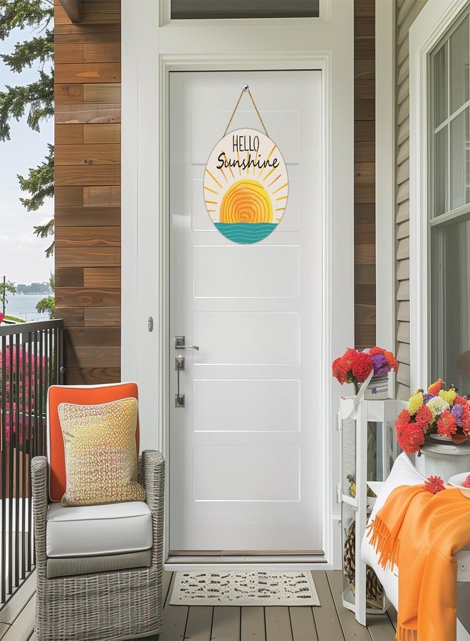 YUNKKIN Summer Decor Wreaths for Front Door Hello Sunshine Door Decor Wooden Front Door Hanger Hanging Sign Pool Decorations for Spring Summer Office Porch Wall Home Decorations - Image 3
