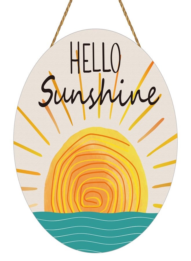 YUNKKIN Summer Decor Wreaths for Front Door Hello Sunshine Door Decor Wooden Front Door Hanger Hanging Sign Pool Decorations for Spring Summer Office Porch Wall Home Decorations - Image 1
