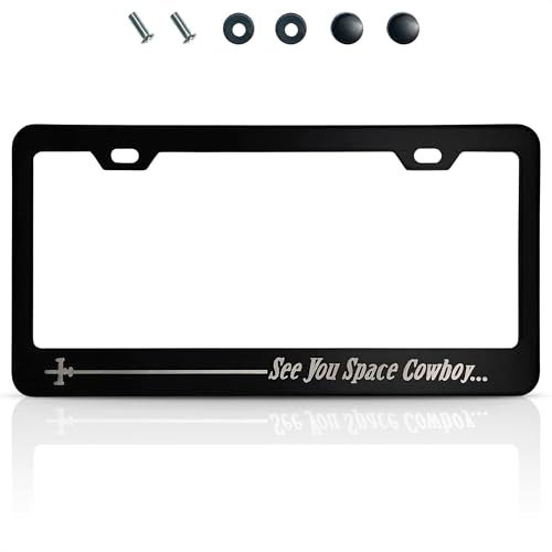 Matte Black License Plate Frame Funny for Anime Fans See You Space Cowboy Anime License Plate Frame Design 122 x 63 Inches Easy to Install Stainless Steel Holder for US Canada