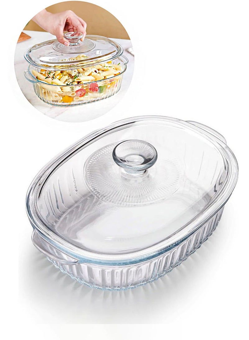 Arabest Glass Casserole Baking Dish, Set of Casseroles With Glass Lids, 2.8L Oval Glass Casserole Dish, Borosilicate Glass, Large Oval Casserole Dish for Oven, Casserole Dish with Lid - Image 1