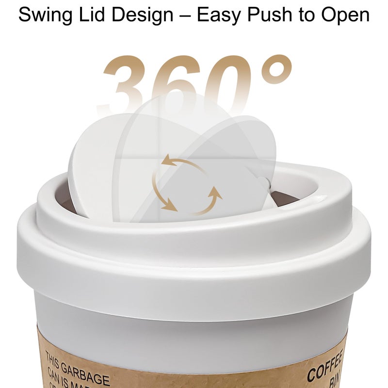 Soddeph Plastic Mini Trash Can with Swing-Top Lid, 0.9 Gallon Desktop Waste Bin for Coffee Table, Office, Small Countertop Wastebasket for Counter, Vanit (White, Small) - Image 3