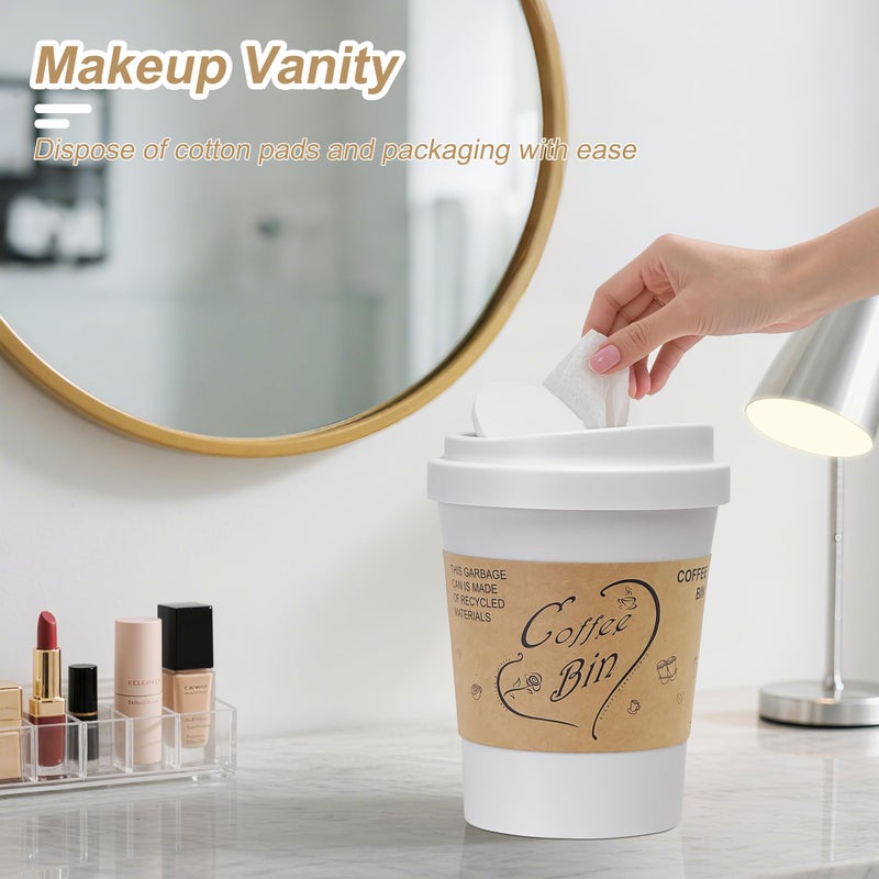 Soddeph Plastic Mini Trash Can with Swing-Top Lid, 0.9 Gallon Desktop Waste Bin for Coffee Table, Office, Small Countertop Wastebasket for Counter, Vanit (White, Small) - Image 4