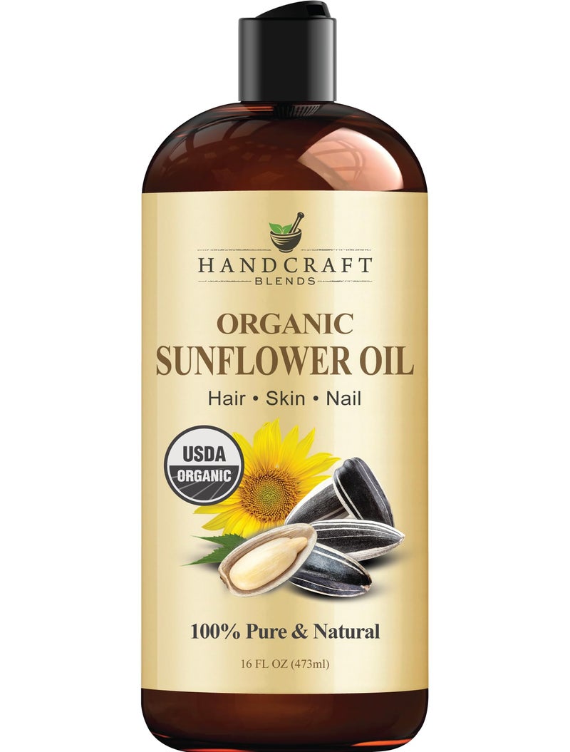 Handcraft Blends USDA Organic Sunflower Oil ColdPressed 16 Fl Oz 100 Pure and Natural Premium Grade Carrier Oil for Skin and Hair Hair and Body Massage HexaneFree
