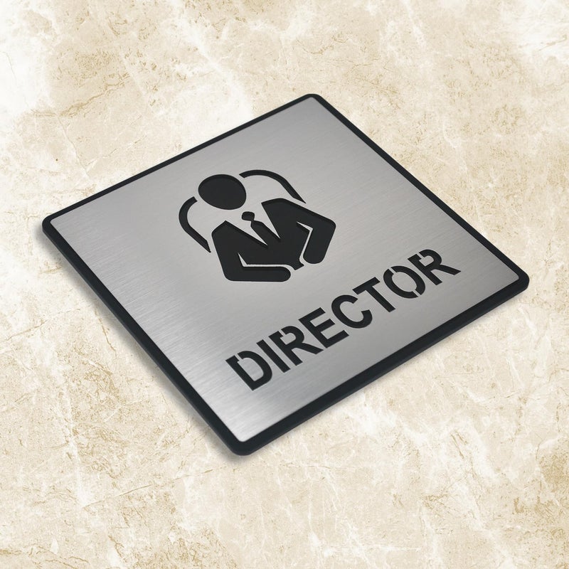 BerryBox Premium Brush Steel Finish Acrylic 5.8 x 5.8 INCH Square Director Door Sign Easy to Mount 3M Self-Adhesive Tape Signage for Hotel Office Resort Society Corporate Business. - Image 2