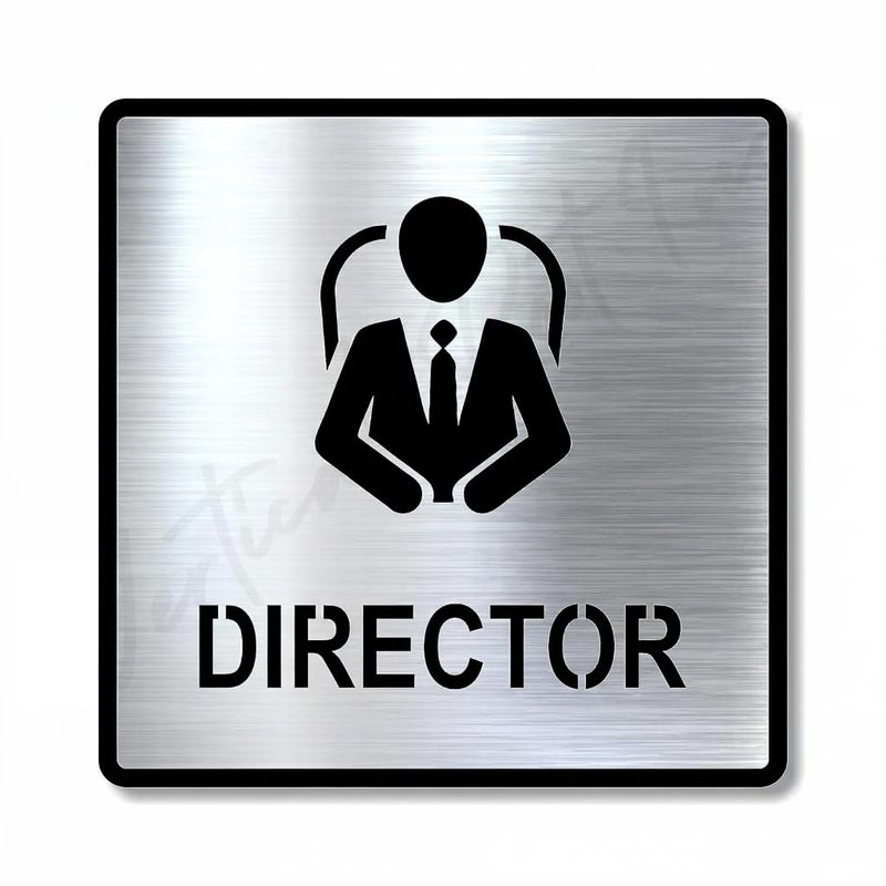 BerryBox Premium Brush Steel Finish Acrylic 5.8 x 5.8 INCH Square Director Door Sign Easy to Mount 3M Self-Adhesive Tape Signage for Hotel Office Resort Society Corporate Business. - Image 1