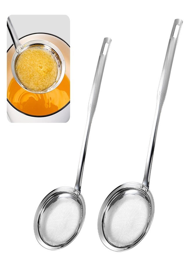 Shudyear 2 Pack Fine Mesh Strainer Stainless Steel Kitchen Sieve - Oil Grease Skimmer Spoon with Long Handle, Small Large Food Strainers for Frying Cooking Soup - Image 1