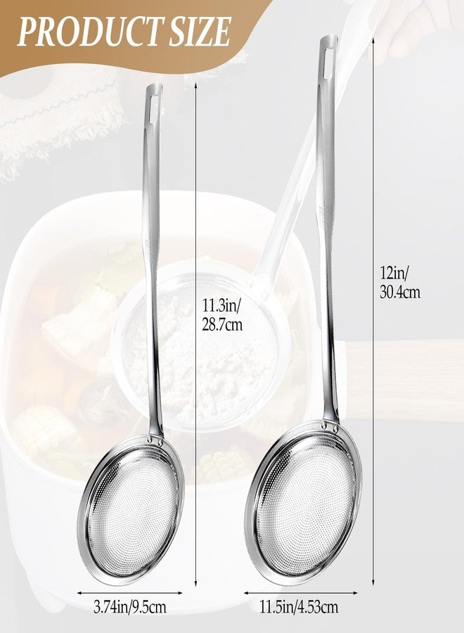 Shudyear 2 Pack Fine Mesh Strainer Stainless Steel Kitchen Sieve - Oil Grease Skimmer Spoon with Long Handle, Small Large Food Strainers for Frying Cooking Soup - Image 2