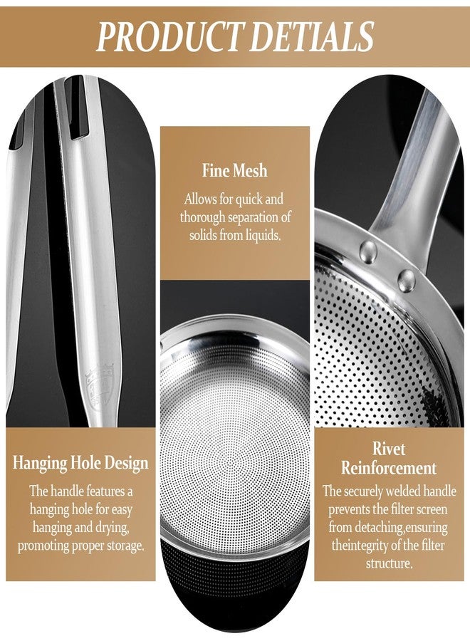 Shudyear 2 Pack Fine Mesh Strainer Stainless Steel Kitchen Sieve - Oil Grease Skimmer Spoon with Long Handle, Small Large Food Strainers for Frying Cooking Soup - Image 3