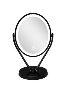 Double-Sided 1x/7x Magnification LED Makeup Mirror with Lights, Lighted Vanity Magnified Mirror USB Chargeable, Touch Sensor Control 3 Light Settings Illuminated Countertop Mirrors - Black
