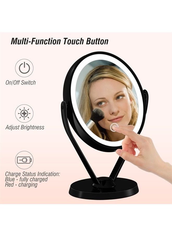 Aesfee - Double-Sided 1x/7x Magnification LED Makeup Mirror with Lights, Lighted Vanity Magnified Mirror USB Chargeable, Touch Sensor Control 3 Light Settings Illuminated Countertop Mirrors - Black - Image 1