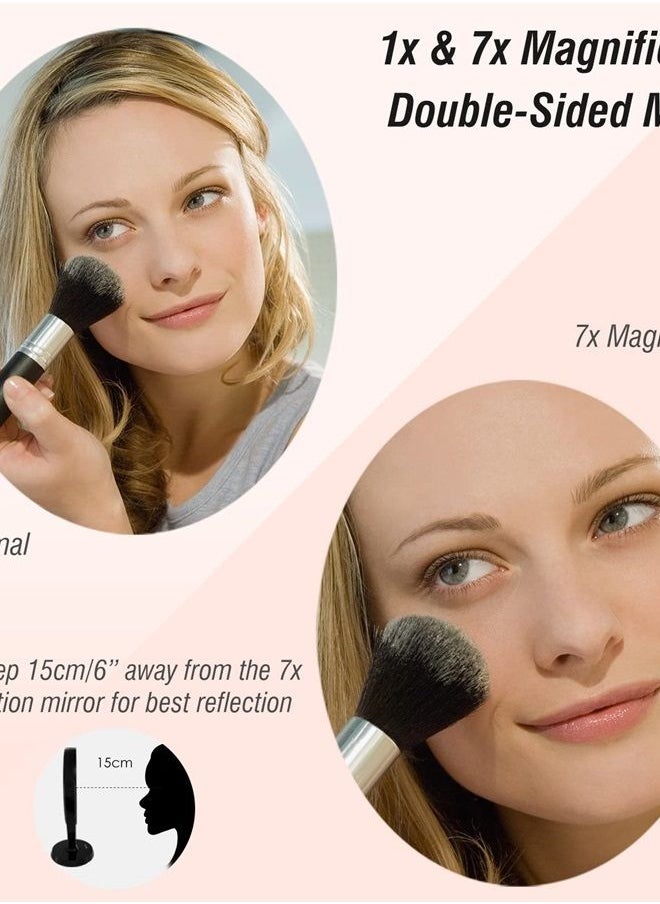 Aesfee - Double-Sided 1x/7x Magnification LED Makeup Mirror with Lights, Lighted Vanity Magnified Mirror USB Chargeable, Touch Sensor Control 3 Light Settings Illuminated Countertop Mirrors - Black - Image 1