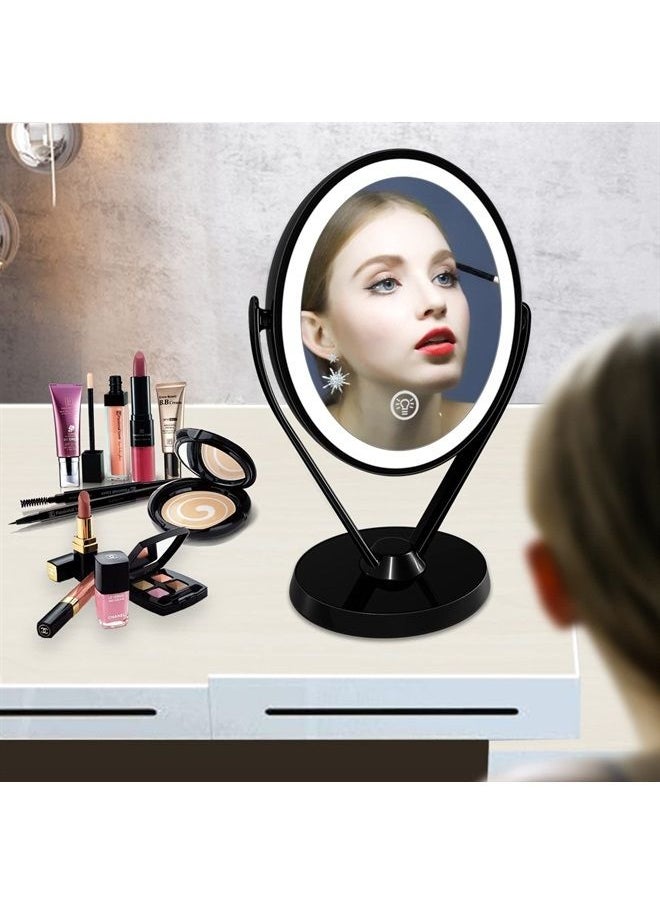 Aesfee - Double-Sided 1x/7x Magnification LED Makeup Mirror with Lights, Lighted Vanity Magnified Mirror USB Chargeable, Touch Sensor Control 3 Light Settings Illuminated Countertop Mirrors - Black - Image 1