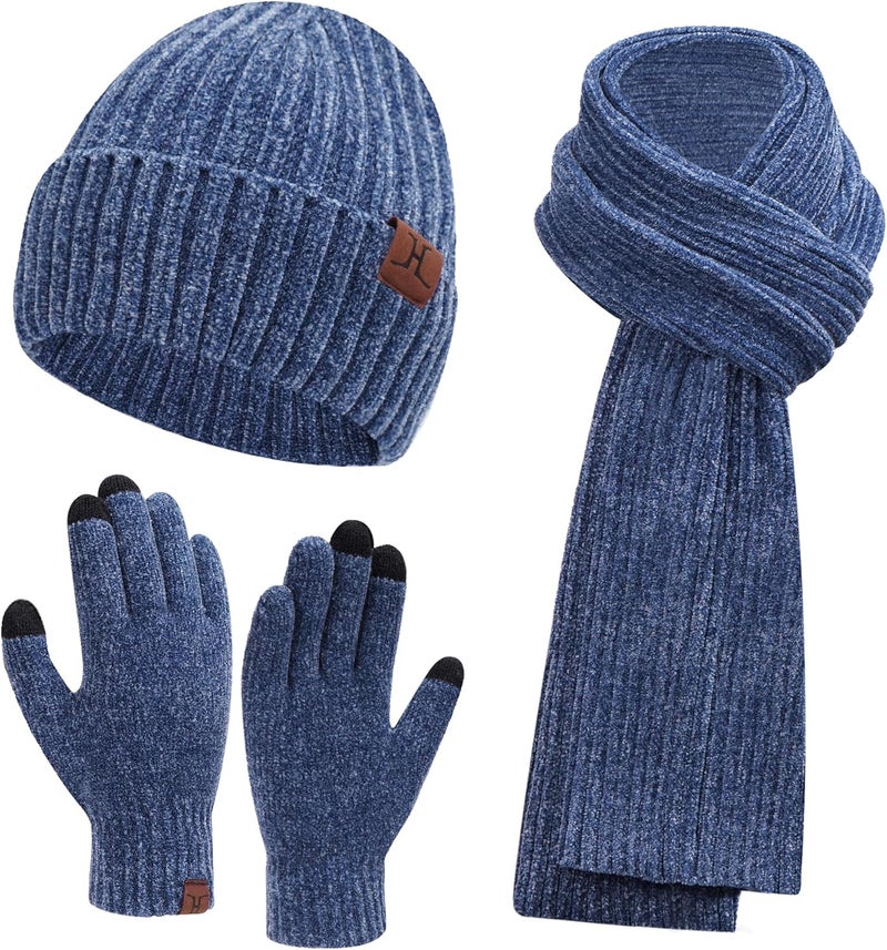 AQOTHES Womens Winter Knit Warm Hat Beanie Long Scarf Touch Screen Gloves Set Skull Caps Neck Scarves for Women - Image 1