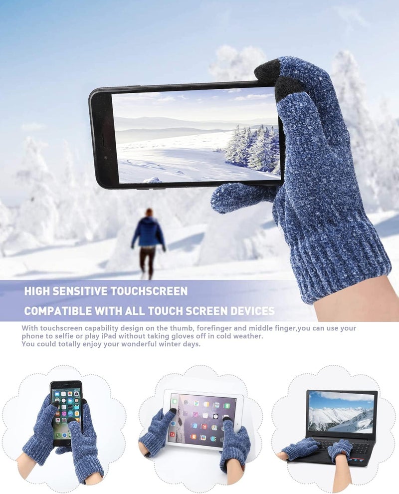 AQOTHES Womens Winter Knit Warm Hat Beanie Long Scarf Touch Screen Gloves Set Skull Caps Neck Scarves for Women - Image 3