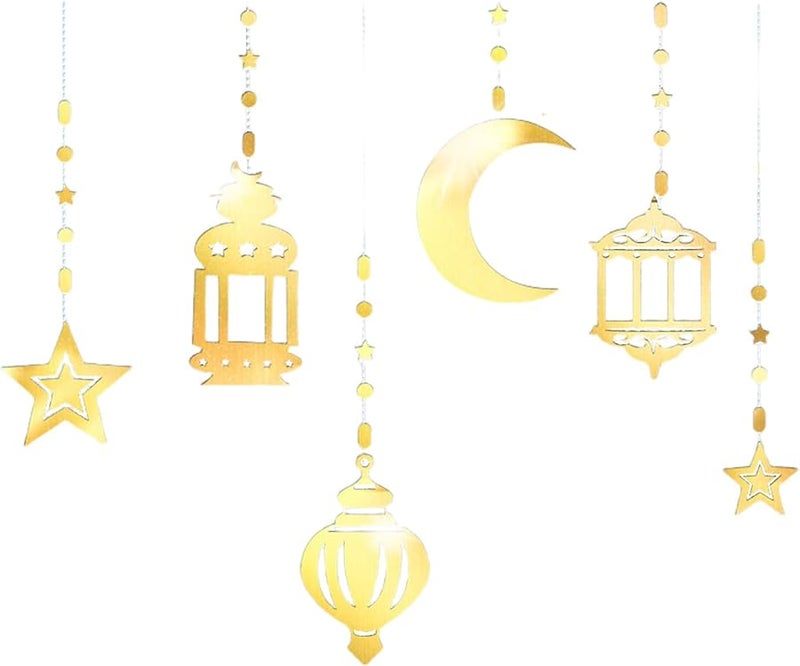 Gold Card Star Moon Lamp Garland Ramadan Eid Home Decor Party Hanging Ornaments - Image 1