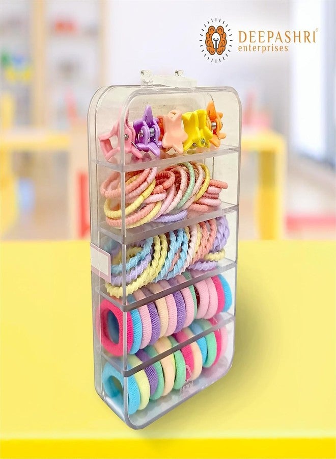 DEEPASHRI Soft Colourful Hair Accessories Set for Girls, Kids | Includes Hair Ties, Mini-Clutchers and Rubber Bands for Easy Styling | Multicolour (Pack of 1) - Image 4