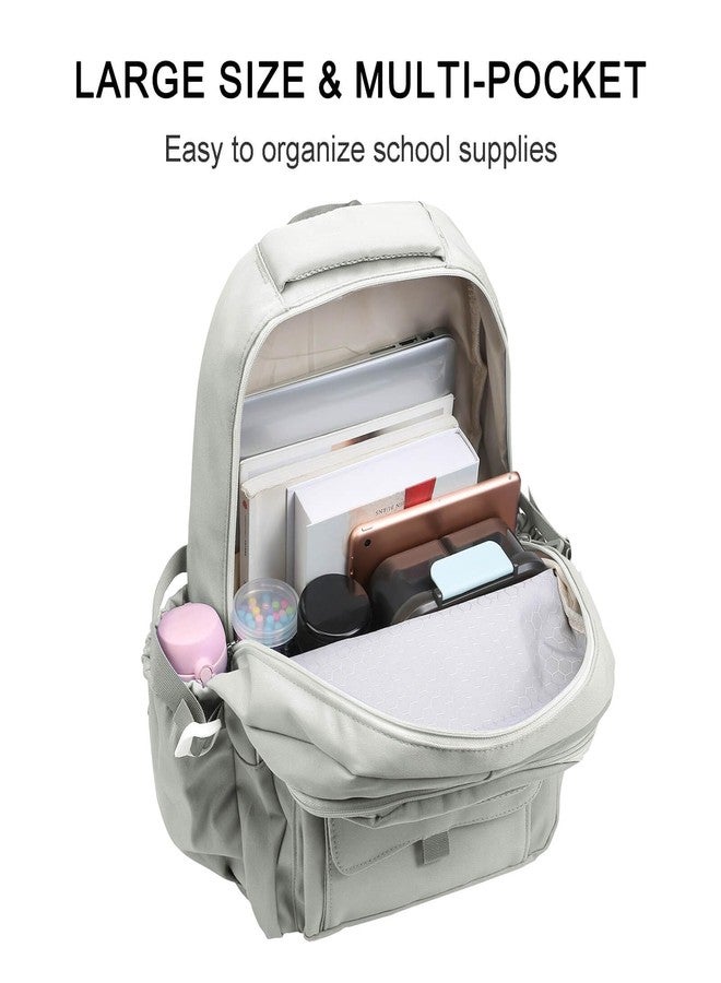 Phaoullzon Teen Girls School Backpack with Lunch Box for Boys, College Aesthetic Laptop Bookbag for Women,Beige - Image 3