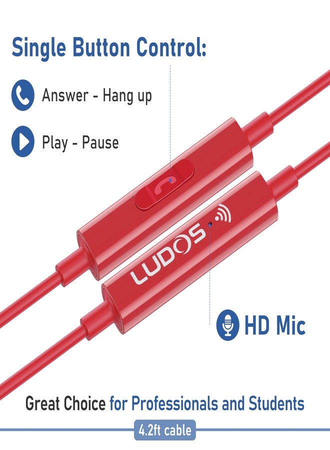 LUDOS Ferox USB C Headphones, 5 Year Warranty for iPhone 15 Pro Max Plus Samsung Galaxy S23 Ultra S22 S21 FE S20 A53 A54, USB Type C Earphones with Microphone In-Ear with Cable for iPad Pro - Red - Image 4