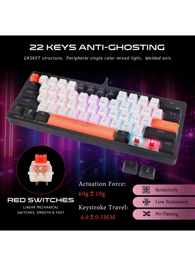 GAMEON AEROX GOMK160-RS 60% RGB Mechanical Wired Gaming Keyboard, Red Linear Switch, 68 Keys, Hot-Swappable, Anti-Ghosting, Detachable USB-C Cable, English-Arabic Layout, Compact Esports Keyboard - Image 5