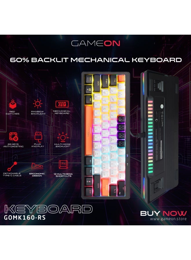 GAMEON AEROX GOMK160-RS 60% RGB Mechanical Wired Gaming Keyboard, Red Linear Switch, 68 Keys, Hot-Swappable, Anti-Ghosting, Detachable USB-C Cable, English-Arabic Layout, Compact Esports Keyboard - Image 3