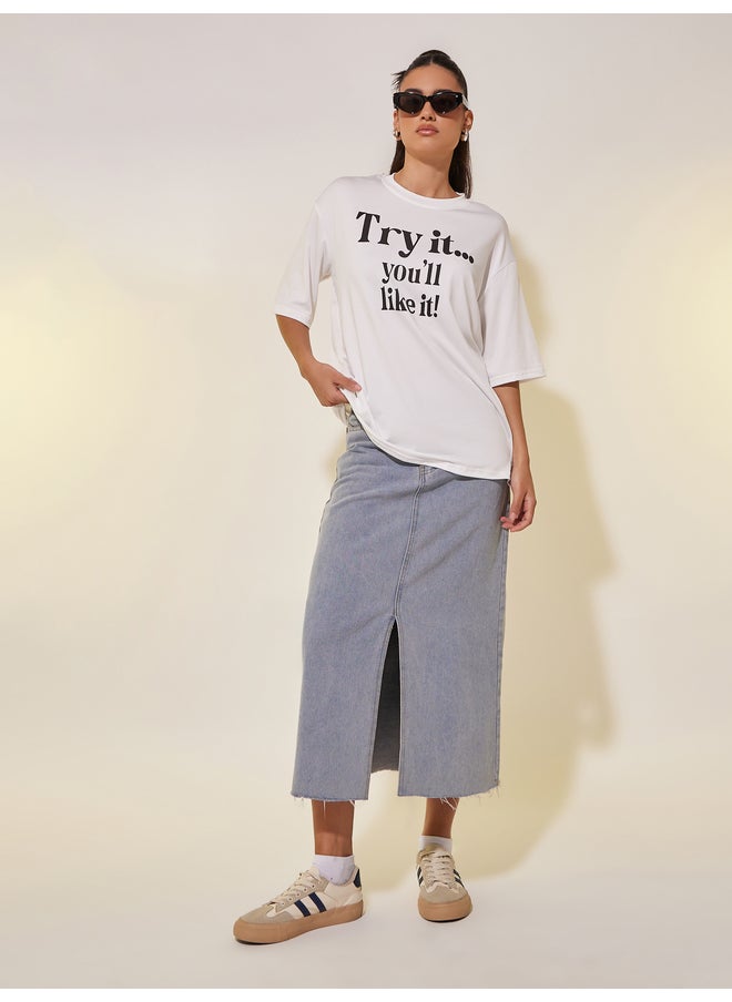 Take Two Take Two Slogan Print Round Neck Oversized T-Shirt  - Image 2