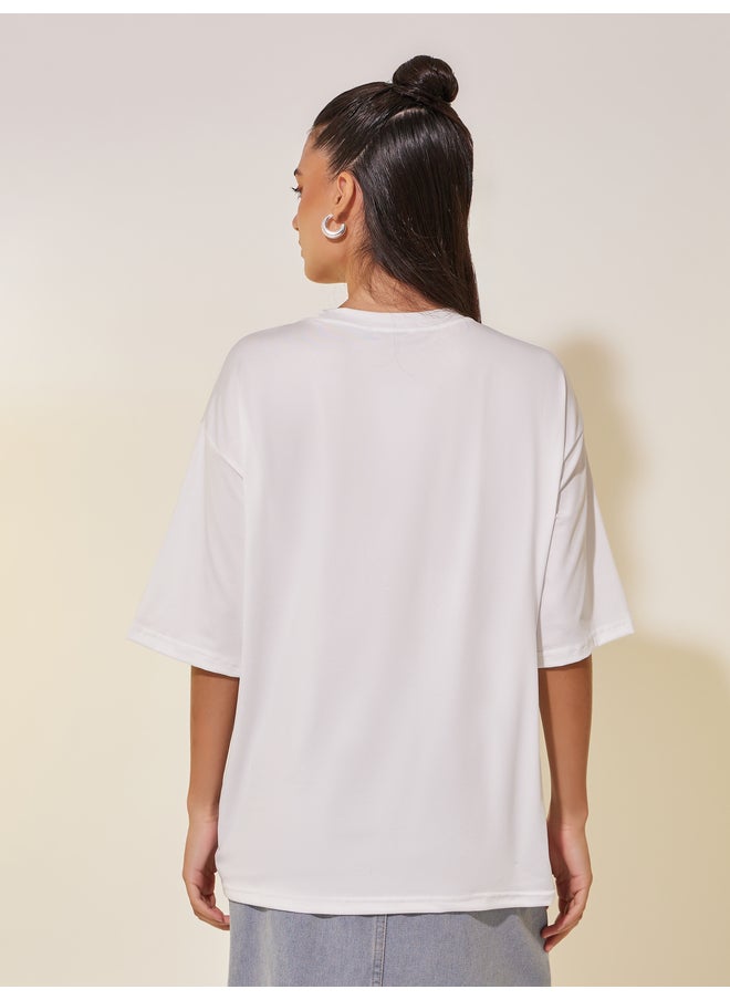 Take Two Take Two Slogan Print Round Neck Oversized T-Shirt  - Image 5