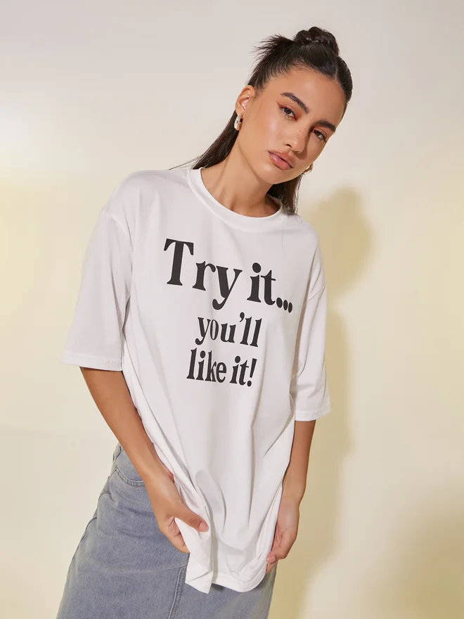 Take Two Take Two Slogan Print Round Neck Oversized T-Shirt