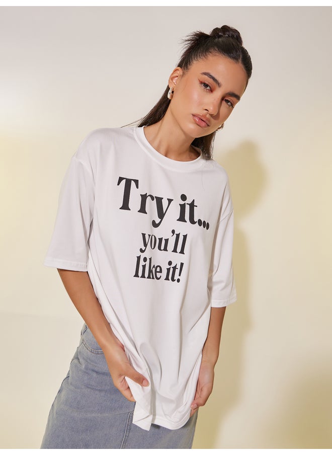 Take Two Take Two Slogan Print Round Neck Oversized T-Shirt  - Image 3