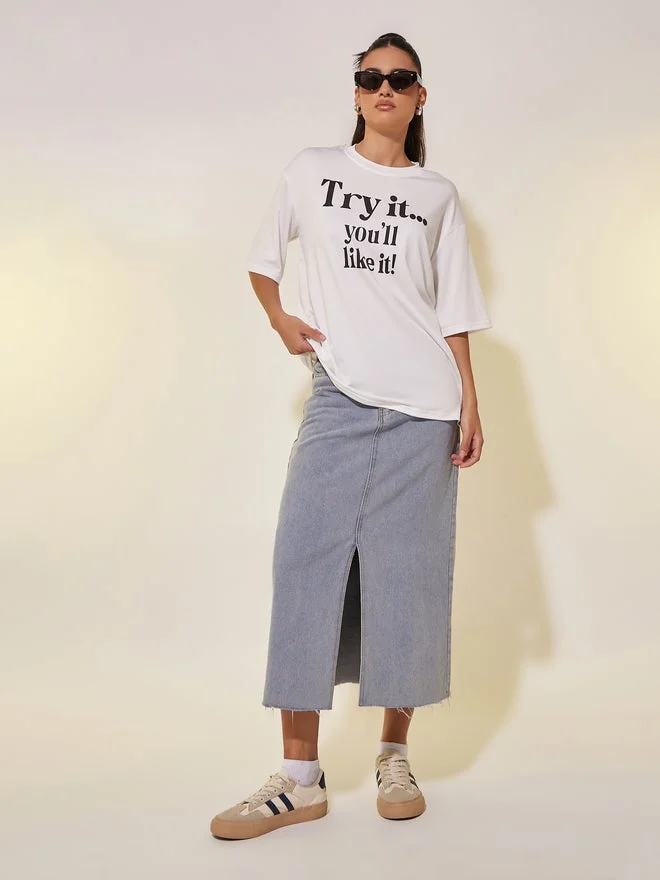 Take Two Slogan Print Round Neck Oversized T-Shirt