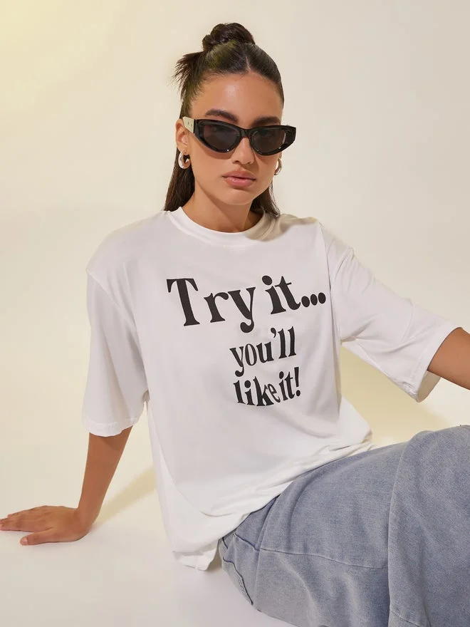 Take Two Slogan Print Round Neck Oversized T-Shirt