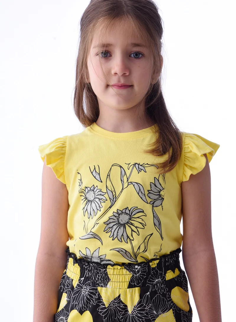 Victor And Jane  Girls' Summer Sleeveless Tee and Straight Pants Yellow and Black Set (2-8 Years) for Women | Best Price UAE