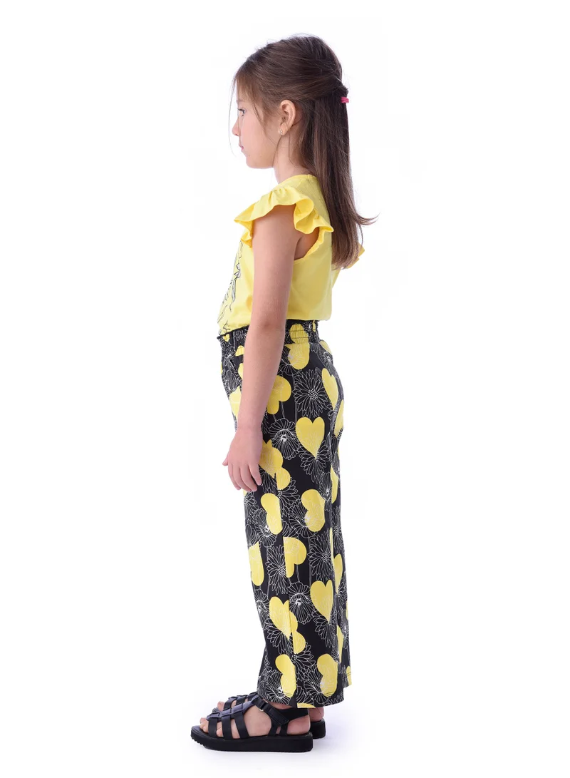 Victor And Jane  Girls' Summer Sleeveless Tee and Straight Pants Yellow and Black Set (2-8 Years) for Women | Best Price UAE