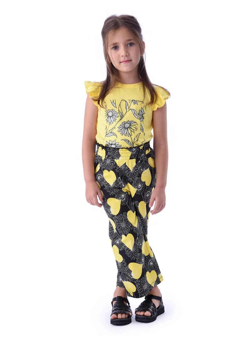 Victor And Jane  Girls' Summer Sleeveless Tee and Straight Pants Yellow and Black Set (2-8 Years) for Women | Best Price UAE