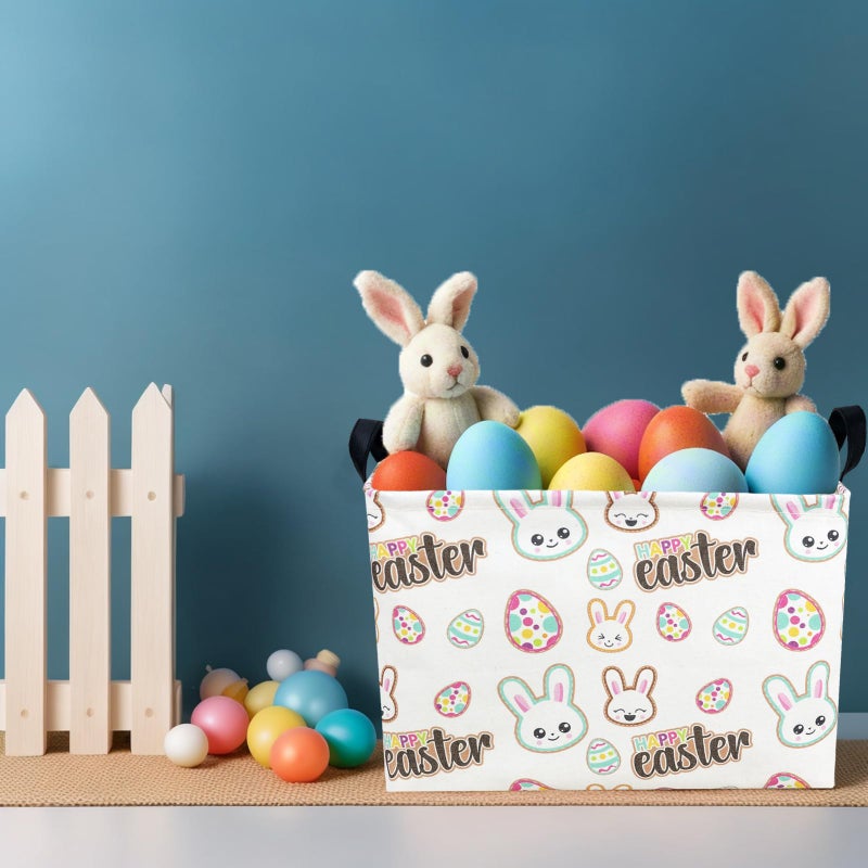 NIETEIN Kid Large Empty Easter Basket Personalized Fabric Bunny Easter Basket for Boy and Girl (Happy Rabbit Easter Egg) - Image 5