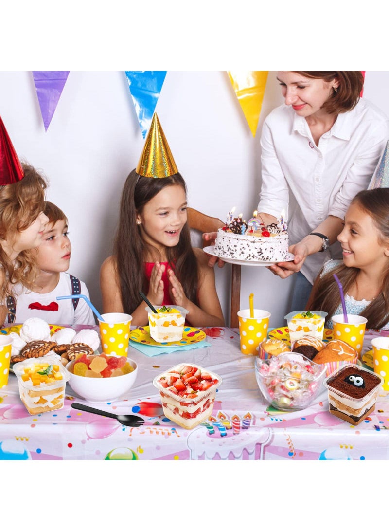 Sweet seven 50-pack 12 oz Square Plastic Dessert Cups with Lids and Spoons - Disposable Cake Containers for Cupcakes, Puddings, Snacks, Fruits, Mousse, Ice Cream  - Image 3