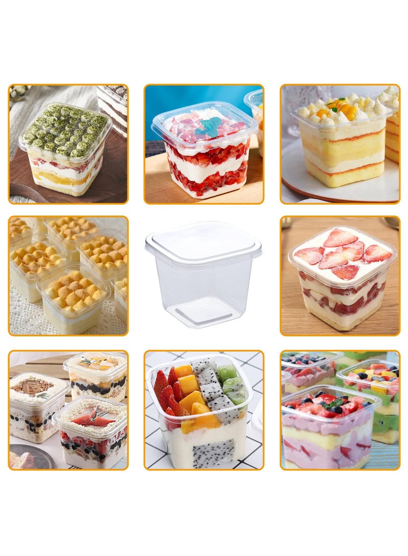 Sweet seven 50-pack 12 oz Square Plastic Dessert Cups with Lids and Spoons - Disposable Cake Containers for Cupcakes, Puddings, Snacks, Fruits, Mousse, Ice Cream  - Image 5