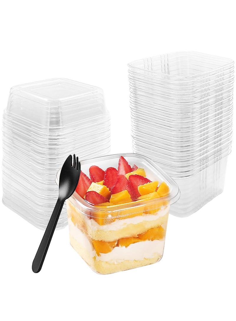 Sweet seven 50-pack 12 oz Square Plastic Dessert Cups with Lids and Spoons - Disposable Cake Containers for Cupcakes, Puddings, Snacks, Fruits, Mousse, Ice Cream  - Image 1