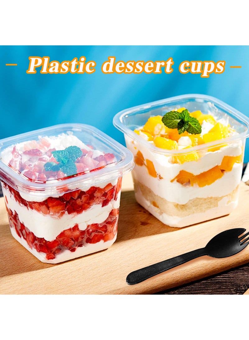 Sweet seven 50-pack 12 oz Square Plastic Dessert Cups with Lids and Spoons - Disposable Cake Containers for Cupcakes, Puddings, Snacks, Fruits, Mousse, Ice Cream  - Image 2
