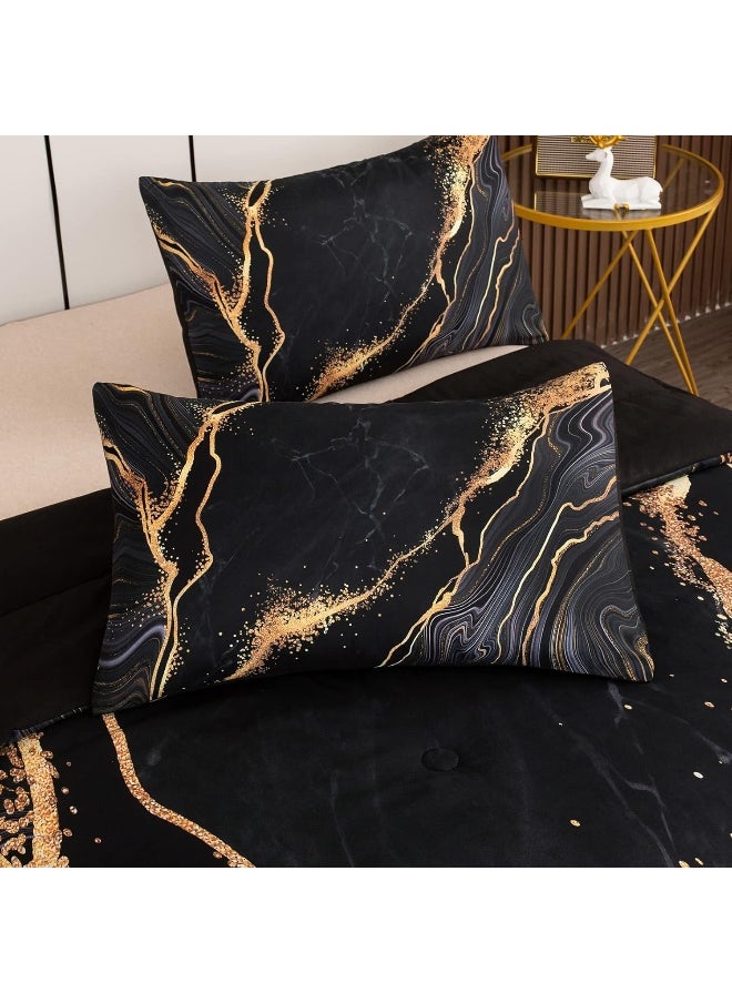 Generic Tailor Shop Marble Bedding Set Soft Microfiber Black and Gold Comforter Set Queen Size for Kids Men and Women with 1 Marble Comforter and 2 Pillowcases  - Image 4