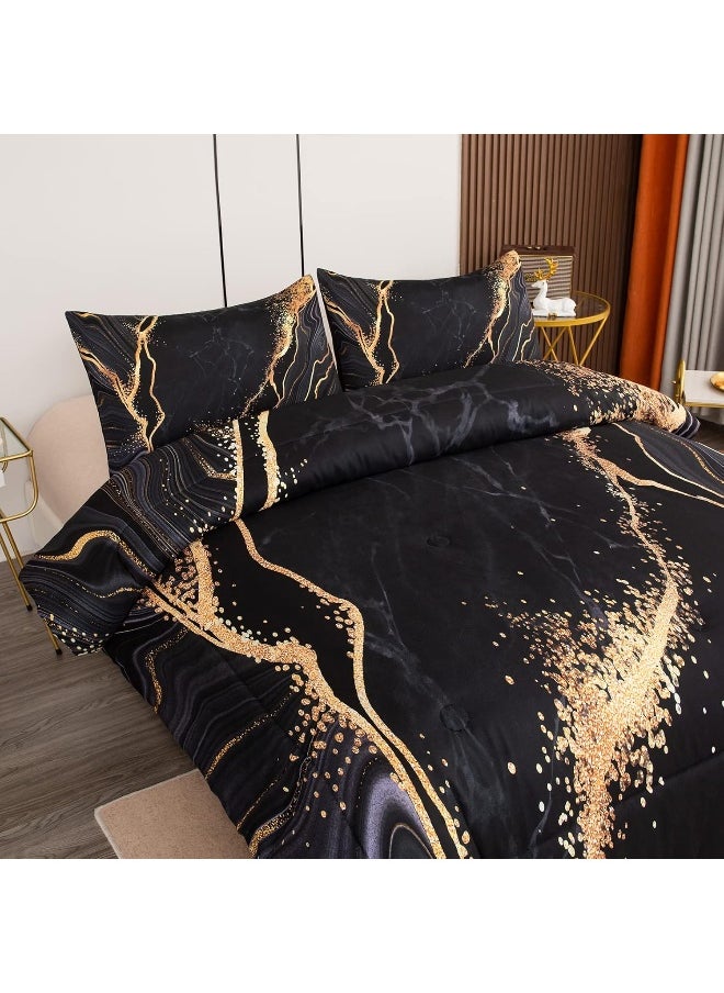 Generic Tailor Shop Marble Bedding Set Soft Microfiber Black and Gold Comforter Set Queen Size for Kids Men and Women with 1 Marble Comforter and 2 Pillowcases  - Image 2