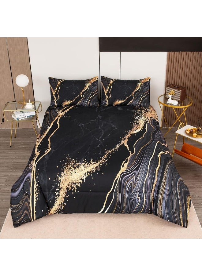 Generic Tailor Shop Marble Bedding Set Soft Microfiber Black and Gold Comforter Set Queen Size for Kids Men and Women with 1 Marble Comforter and 2 Pillowcases  - Image 3