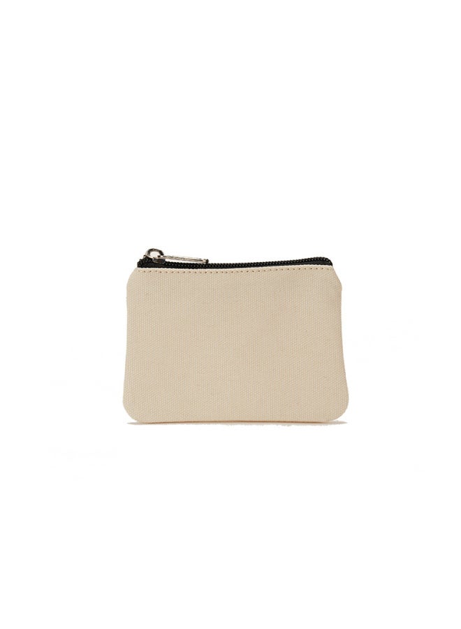 Canvas Coin Purse Card Holder Simple Fabric Design Small Portable Storage Bag For Coins Cards-Color:Ivory Yellow - Image 1