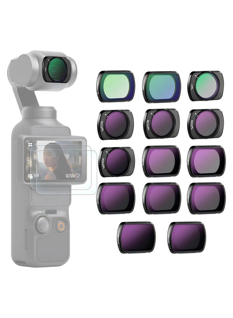 NEEWER DJI OSMO Pocket 3 Pocket 4 Magnetic ND & CPL & Effect Filter Set and two AR Screen Protectors for DJI OSMO Pocket Pocket 4 Pocket 3, 14 Pack HD （CPL ND8 ND16 ND32 ND64 ND128 ND256 ND1000 ND8/PL ND16/PL ND32/PL ND64/PL Light Pollution Reduction, Black Diffusion 1/4) 14Pack Filter Kit and two AR Screen Protectors - Image 1