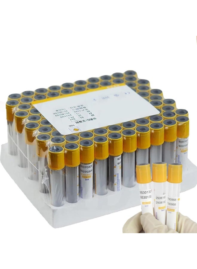 NOVAMED 100Pcs Vacuum Blood Collection Tubes 5ml – Glass Serum Tubes with Gel & Clot Activator - Image 1